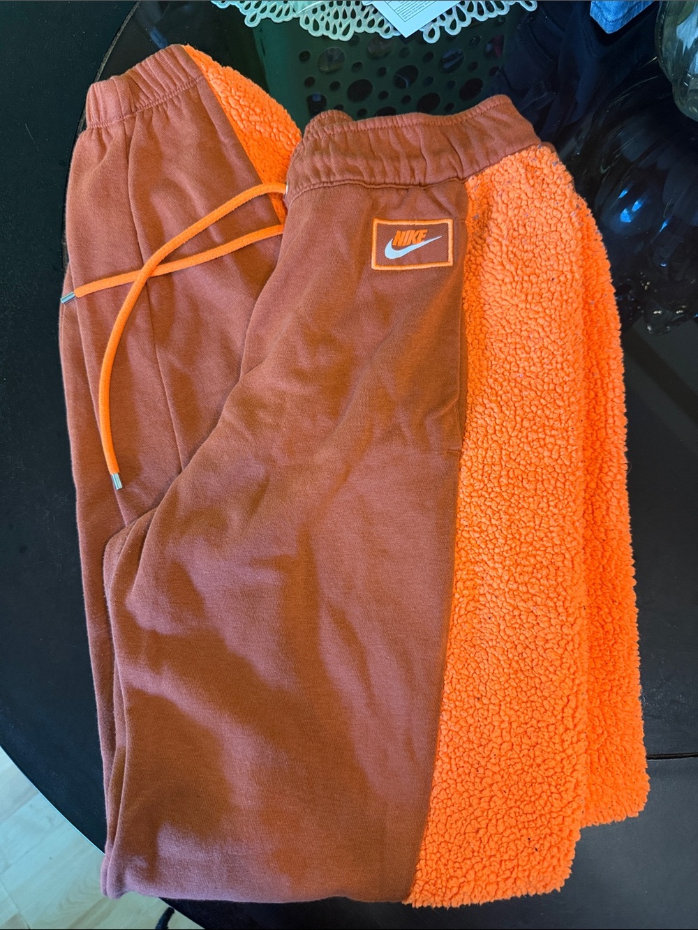 Nike Burnt orange and Bright Orange Sherpa-Panel Joggers